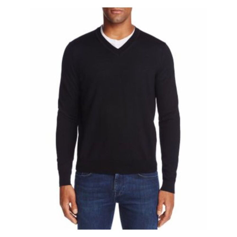 THE MENS STORE Mens Black V Neck Merino Blend Pullover Sweater S